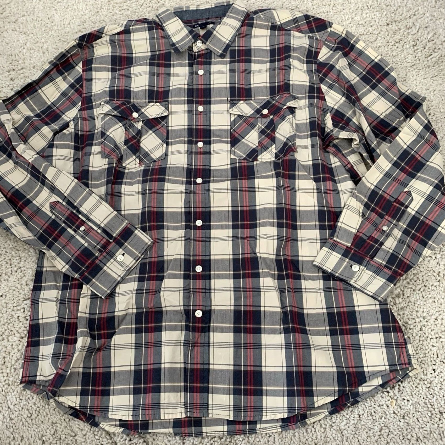 Gap GAP Factory Shirt Men XXL Beige Blue Plaid Classic Fit Button Up Cotton Pockets Shirt Size US XXL / EU 58 / 5 - 6 Thumbnail