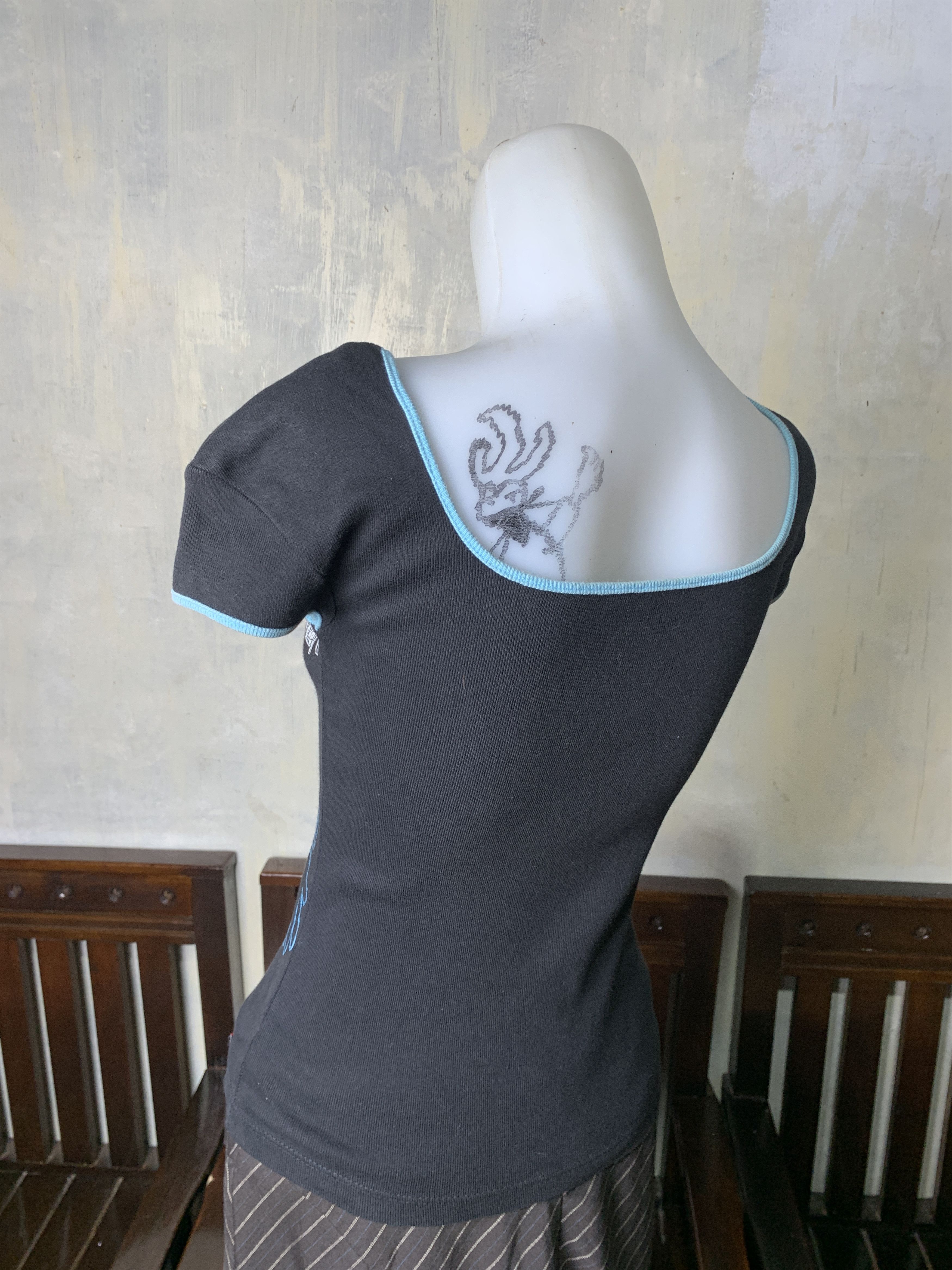 Disney 2000s Mickey Mouse Square Neck Ringer Fitted Tee (S) Size S / US 4 / IT 40 - 3 Thumbnail