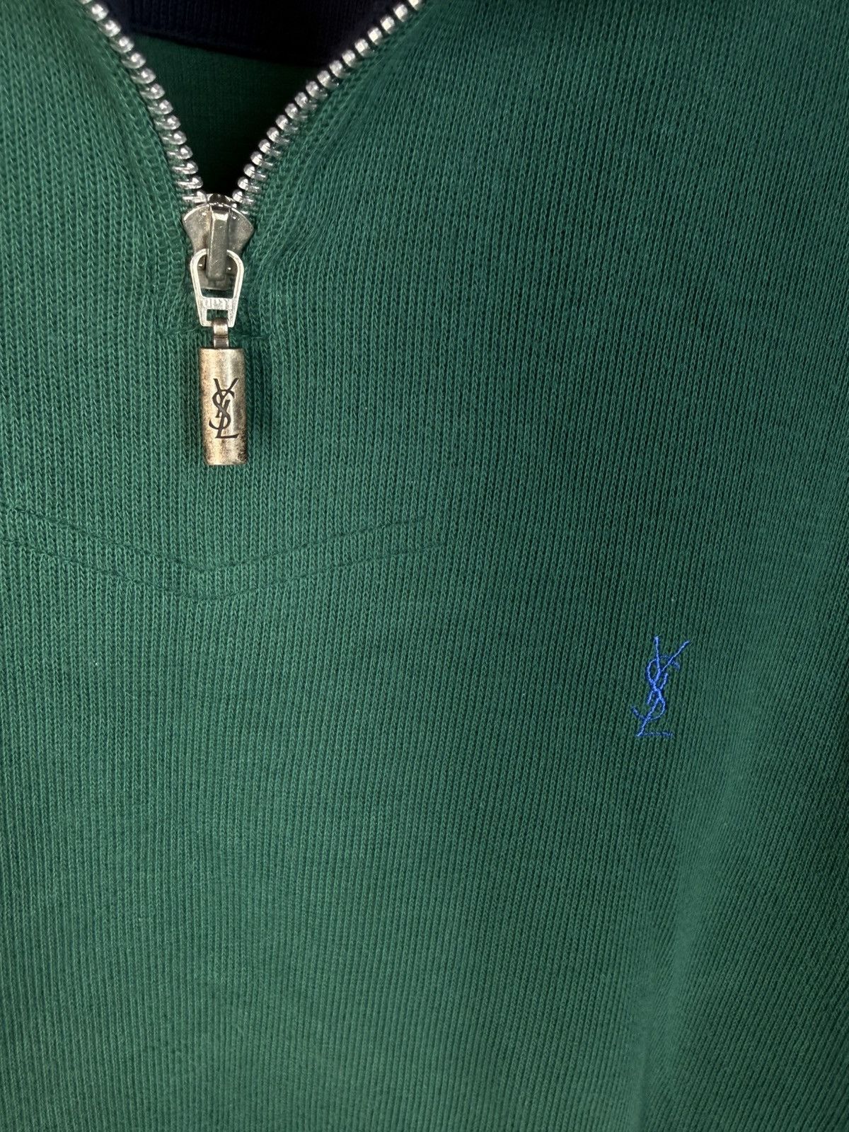 Yves Saint Laurent 90s YSL Sweatshirt 1/4 Quarter Zip Green Vintage Sweater Size US M / EU 48-50 / 2 - 3 Thumbnail
