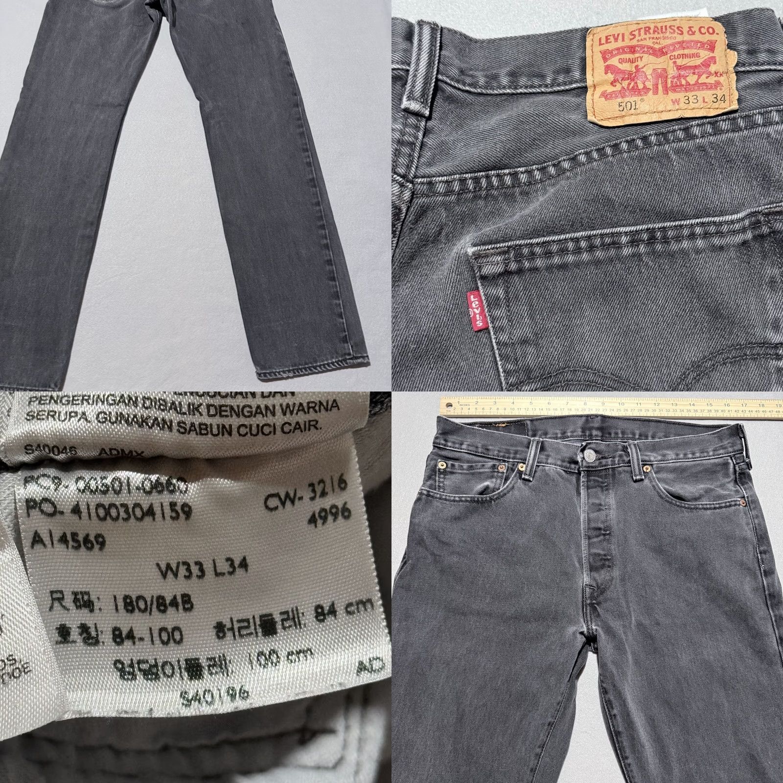 Levi's Levi’s 501 Original Jeans Mens Black Denim Mid Rise Classic Straight 33x31 5-Pocket Design Button US Size US 33 - 8 Thumbnail