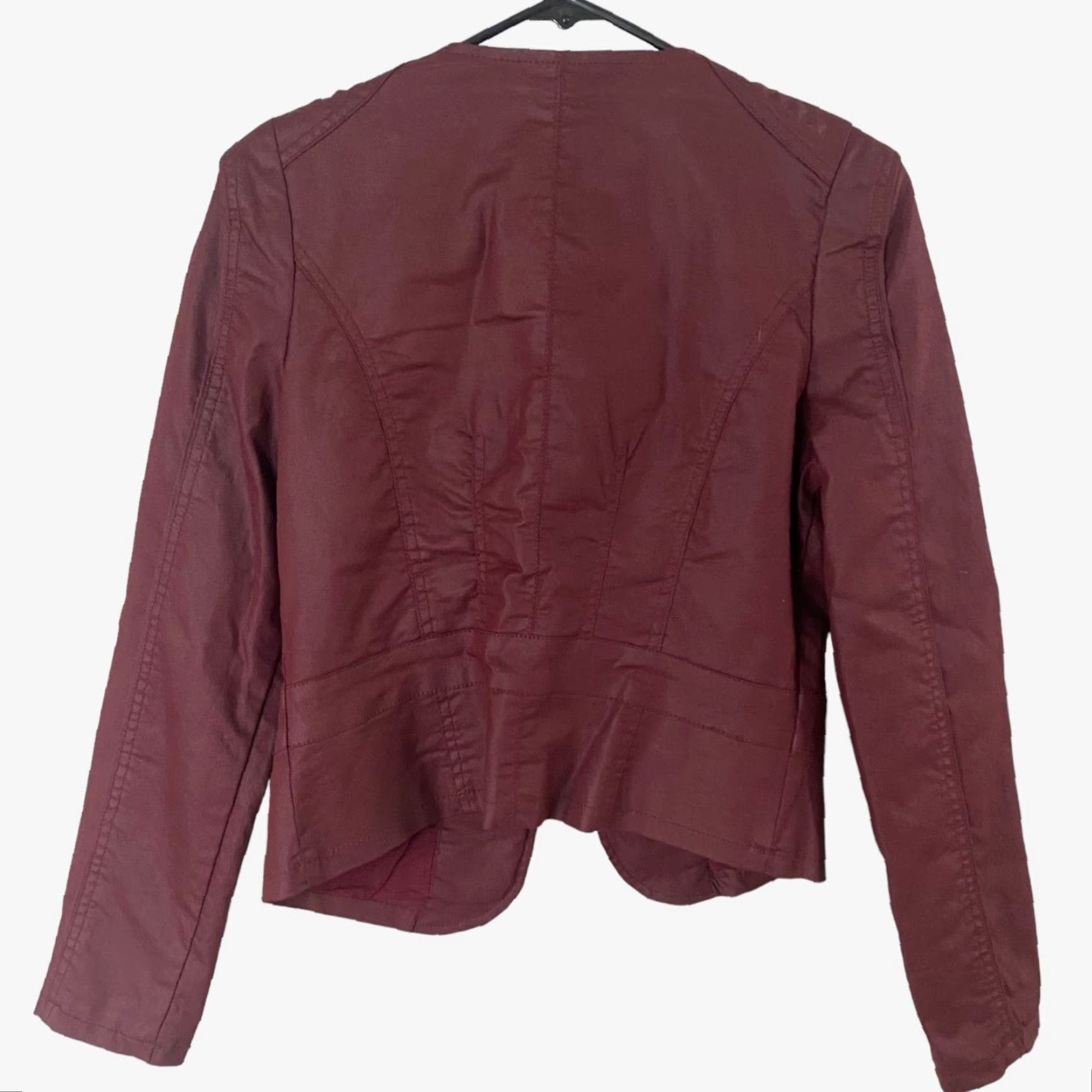 Morgan De Toi VINTAGE Morgan Studded Moto Blazer Jacket Women's 38 Burgundy Red Waxed Long Sleeve Jacket Zipped Pockets Motorcycle Theme Mens Womens Girls Size XS / US 0-2 / IT 36-38 - 3 Thumbnail
