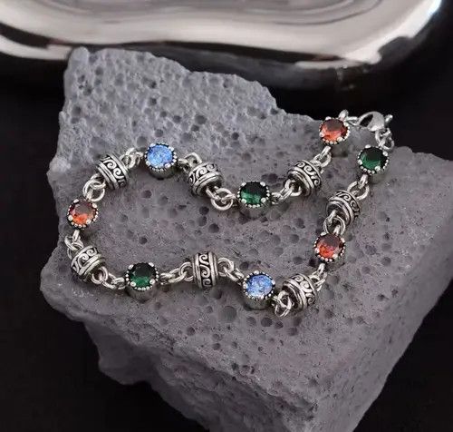 VIBE Colorful Crystal 925 Sterling Silver Female Bracelet Size ONE SIZE - 4 Thumbnail