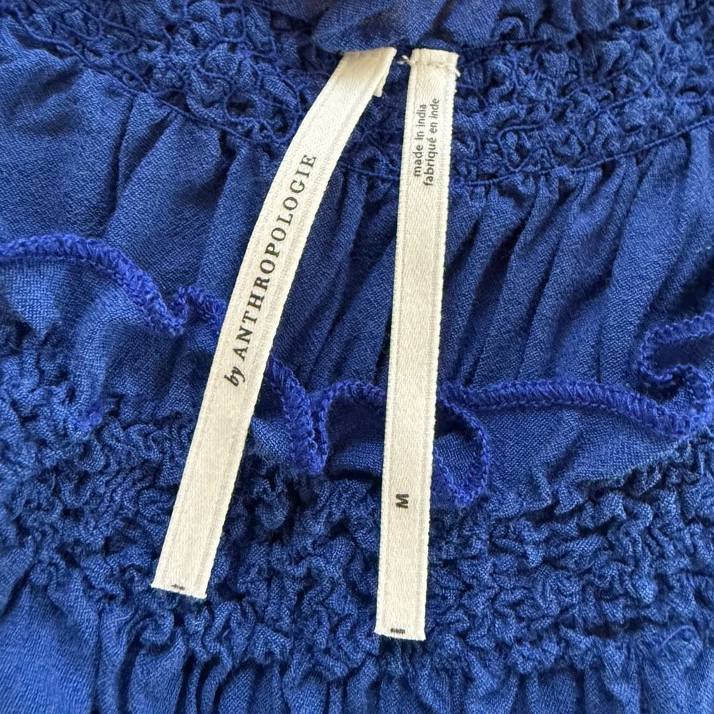 Anthropologie By Anthropologie Mock-Neck Textured Dress Smocked Ruched Ruf Size M / US 6-8 / IT 42-44 - 8 Thumbnail