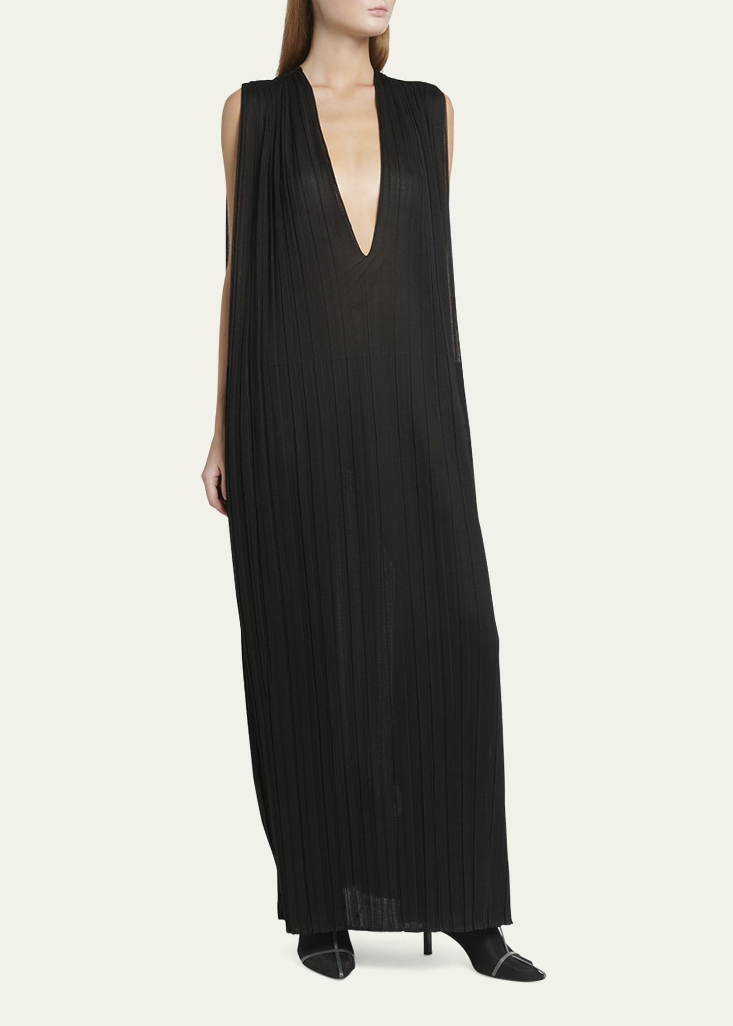 Jil Sander o1mt1gz0725 Pleated Sheer Maxi Dress in Black Size S / US 4 / IT 40 - 4 Thumbnail