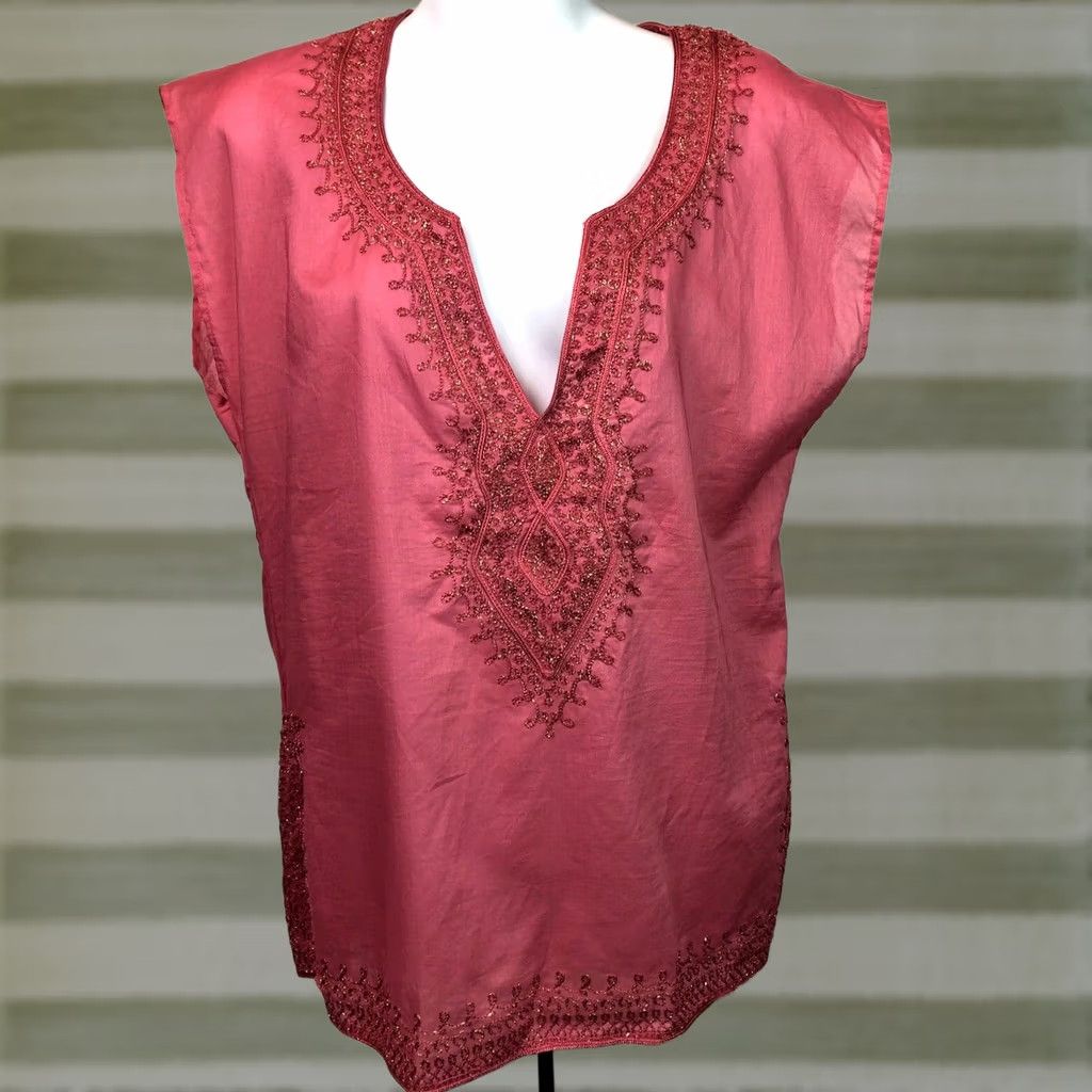 Vintage VINTAGE New York and Company Blouse Shirt S Womens Mauve Pink Beaded Embroidered V-Neck Cap Sleeve Boho Fairy 90s Style Size S / US 4 / IT 40 - 1 Thumbnail