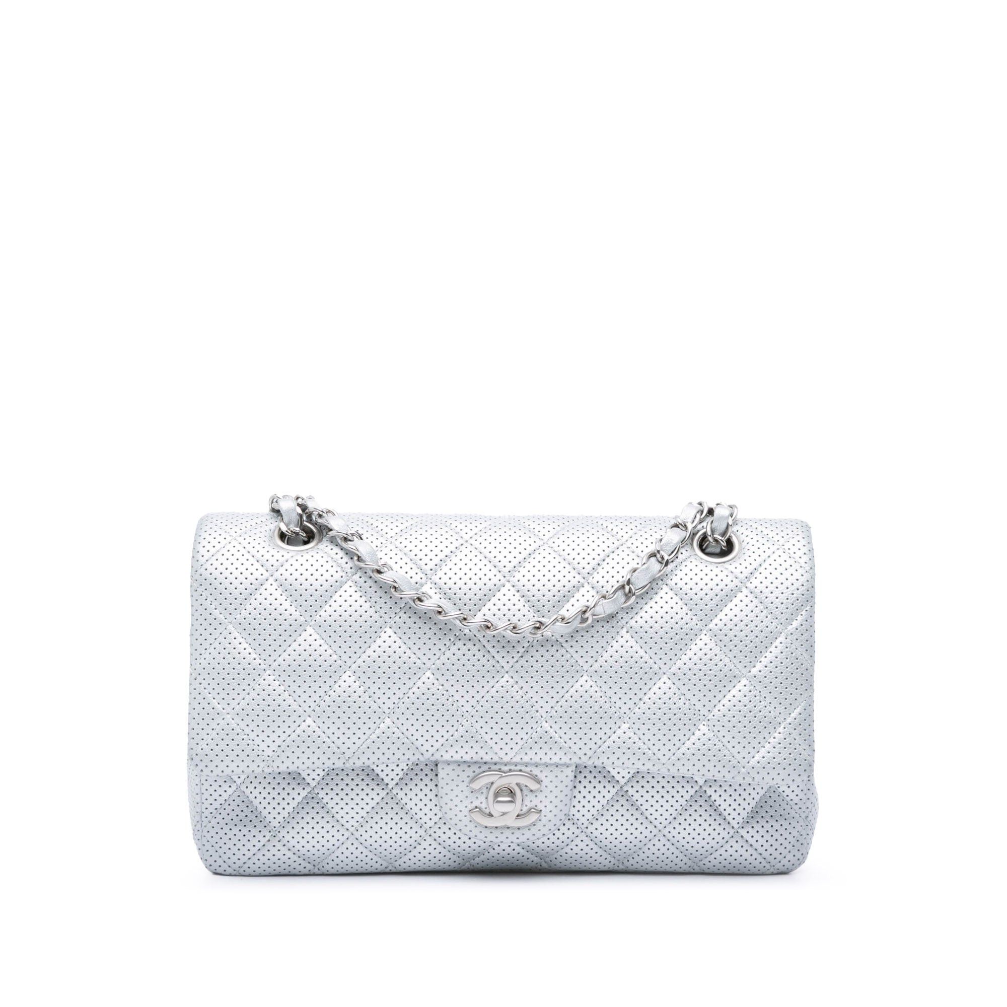 Chanel Chanel Medium Classic Perforated Lambskin Double Flap Silver Size ONE SIZE - 1 Thumbnail