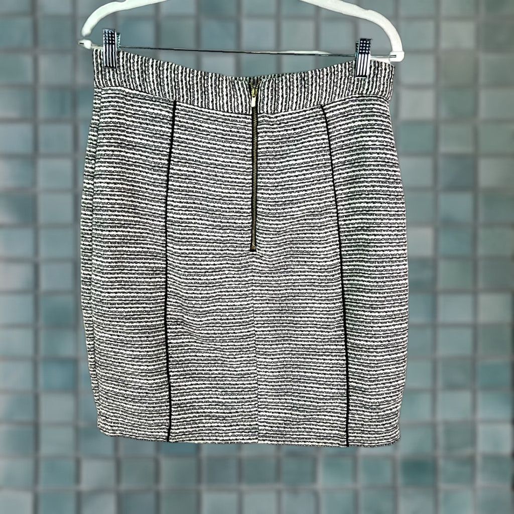 H&M H&M Womens Flat Front Back Zip Tweed Black Straight & Pencil Mini Skirt Size 12 Size 34" / US 12 / IT 48 - 1 Thumbnail