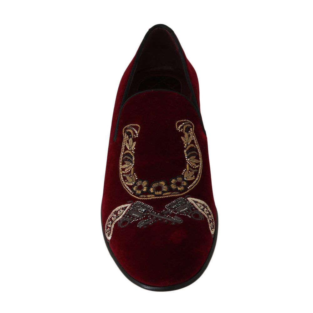 Dolce & Gabbana Dolce & Gabbana Bordeaux Velvet Sequined Men's Loafers Size US 6 / EU 39 - 3 Thumbnail