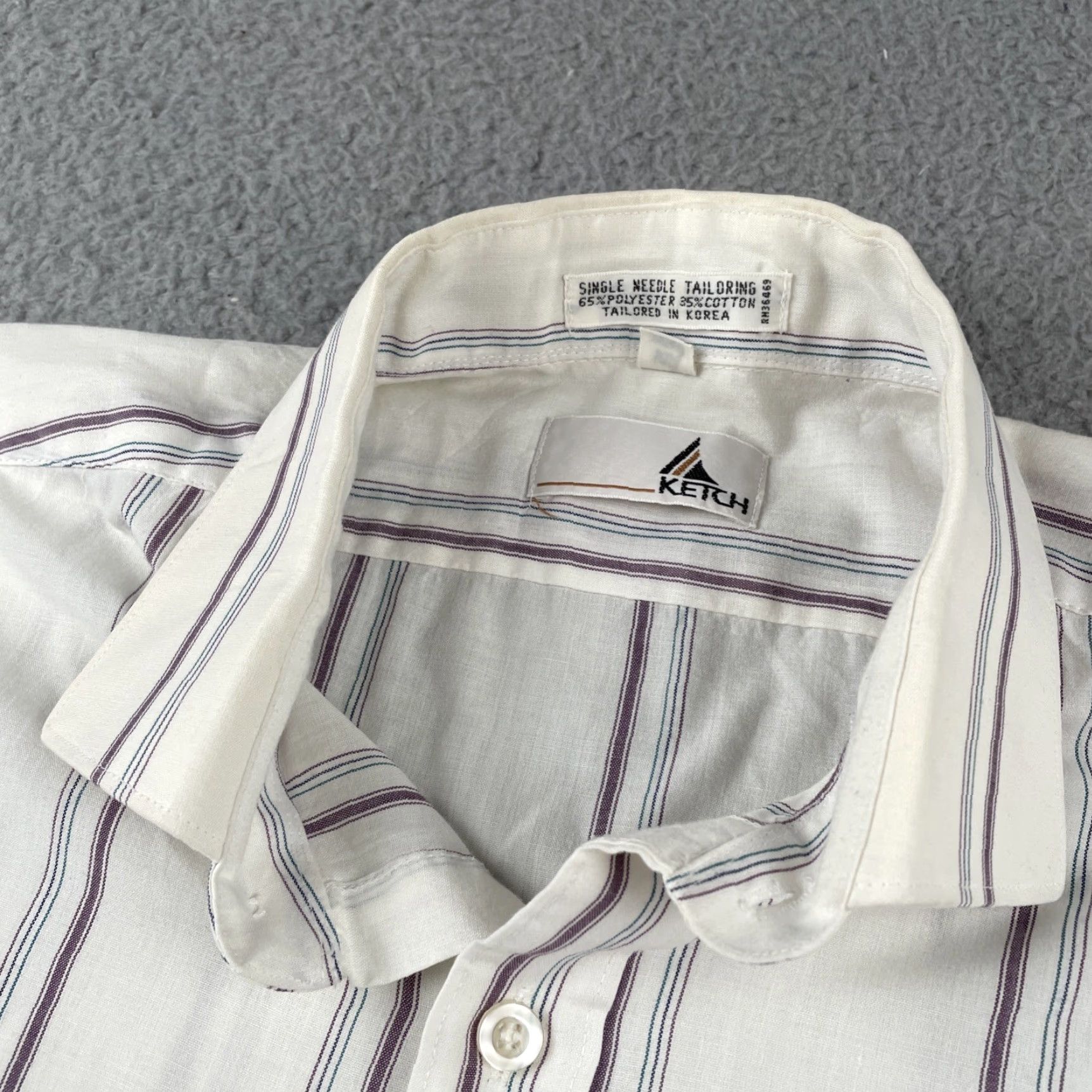 Vintage VINTAGE Ketch Long Sleeve Button Shirt White Vertical Purple Stripes 15.5 Large Shirt Mens Vintage Size US L / EU 52-54 / 3 - 3 Thumbnail
