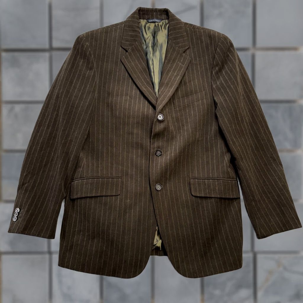 Banana Republic Banana Republic Blazer Mens 42S Brown Pinstripe Brushed Cotton Sport Coat Y2K Blazer Size 42R - 1 Thumbnail