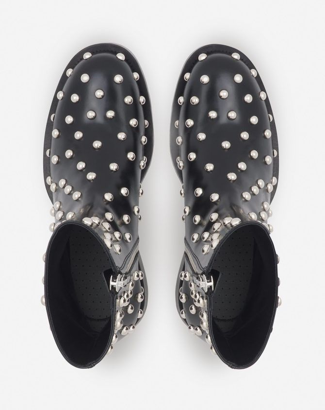 Lanvin o1w1db11124 Medley Studded Leather Ankle Boots Black/Silver Size US 12 / EU 45 - 3 Thumbnail