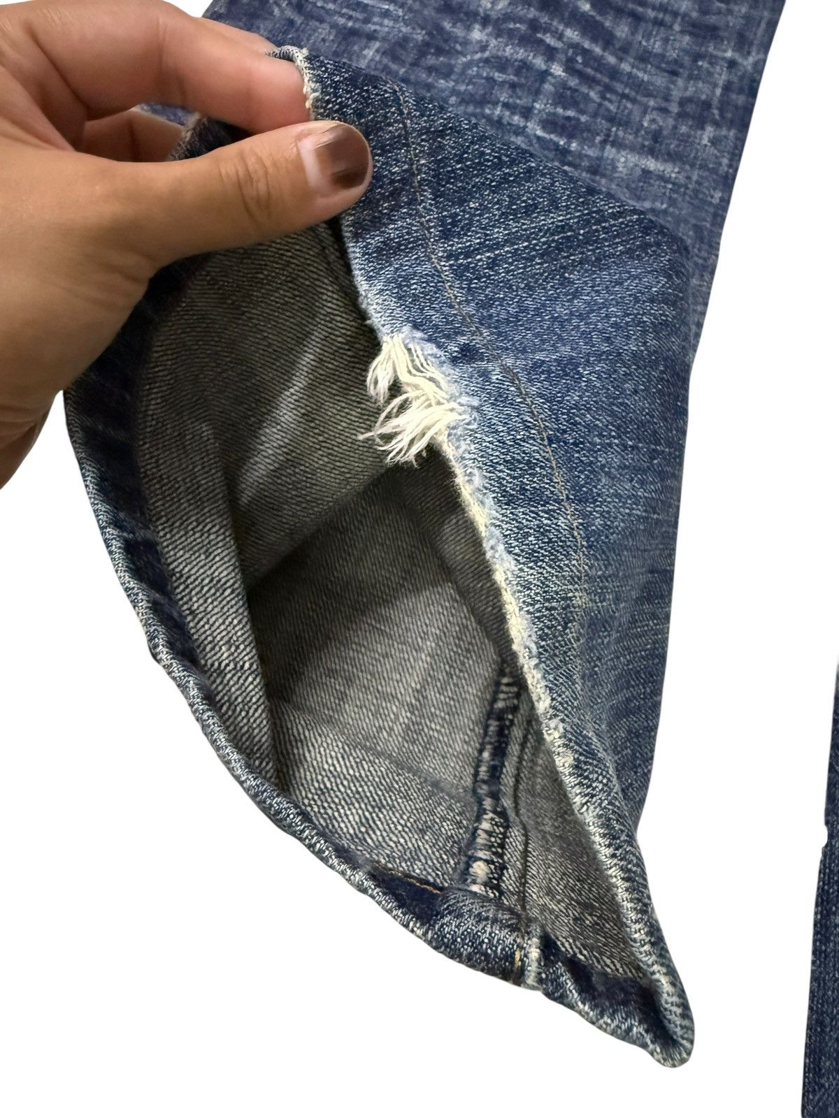 Japanese Brand Flared Jeans Russ.k Distressed Denim Nice Design Boot Cut Size US 33 - 22 Thumbnail