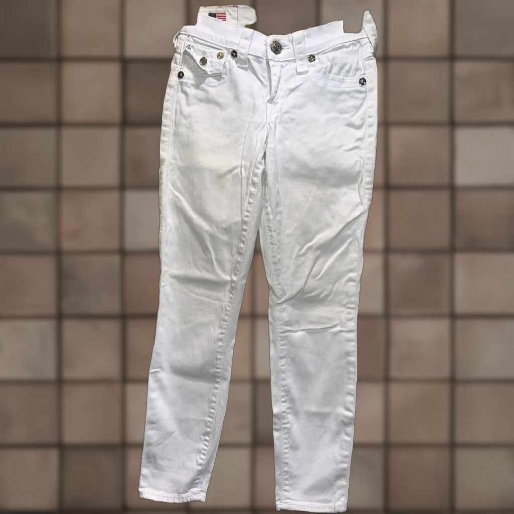 True Religion VINTAGE True Religion Women Cropped Pants Size 24 White Cotton Skinny 90s Festival Womens Size 42" / US 20 - 1 Thumbnail