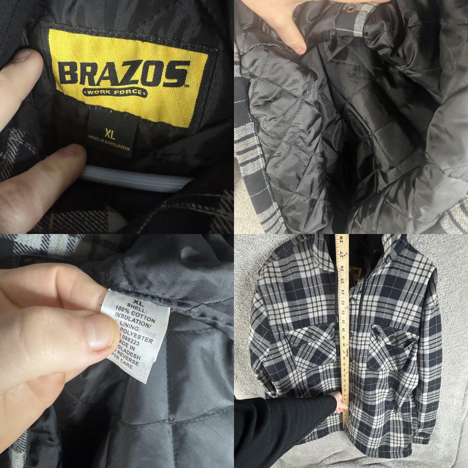 Vintage Brazos Jacket Mens XL Gray Plaid Flannel Hooded Quilted Snap Front Workwear Size US XL / EU 56 / 4 - 8 Thumbnail