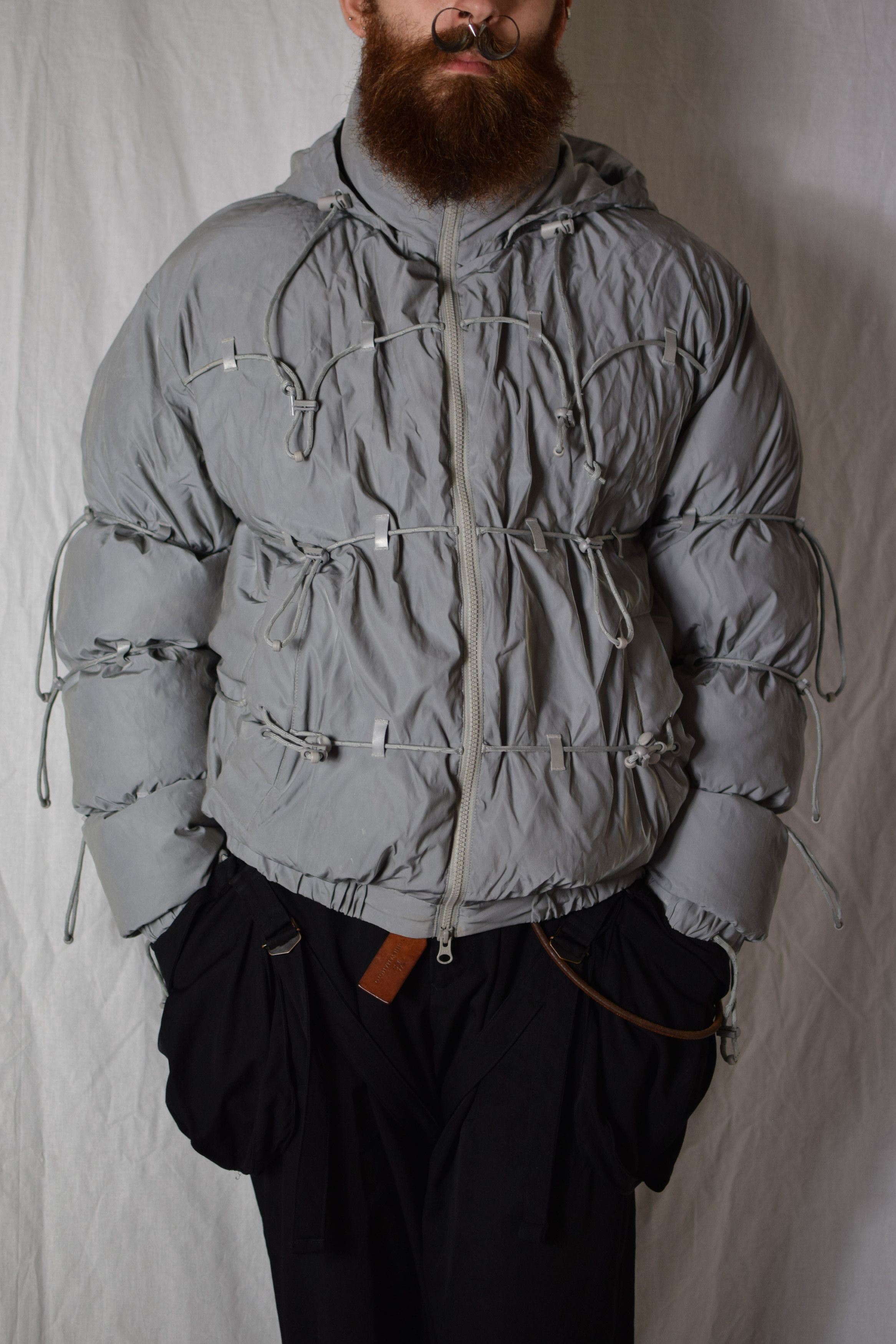 Pre-owned Post Archive Faction Paf Post Archive Faction 1.0 Left Reflective Puffer Jacket In Silver
