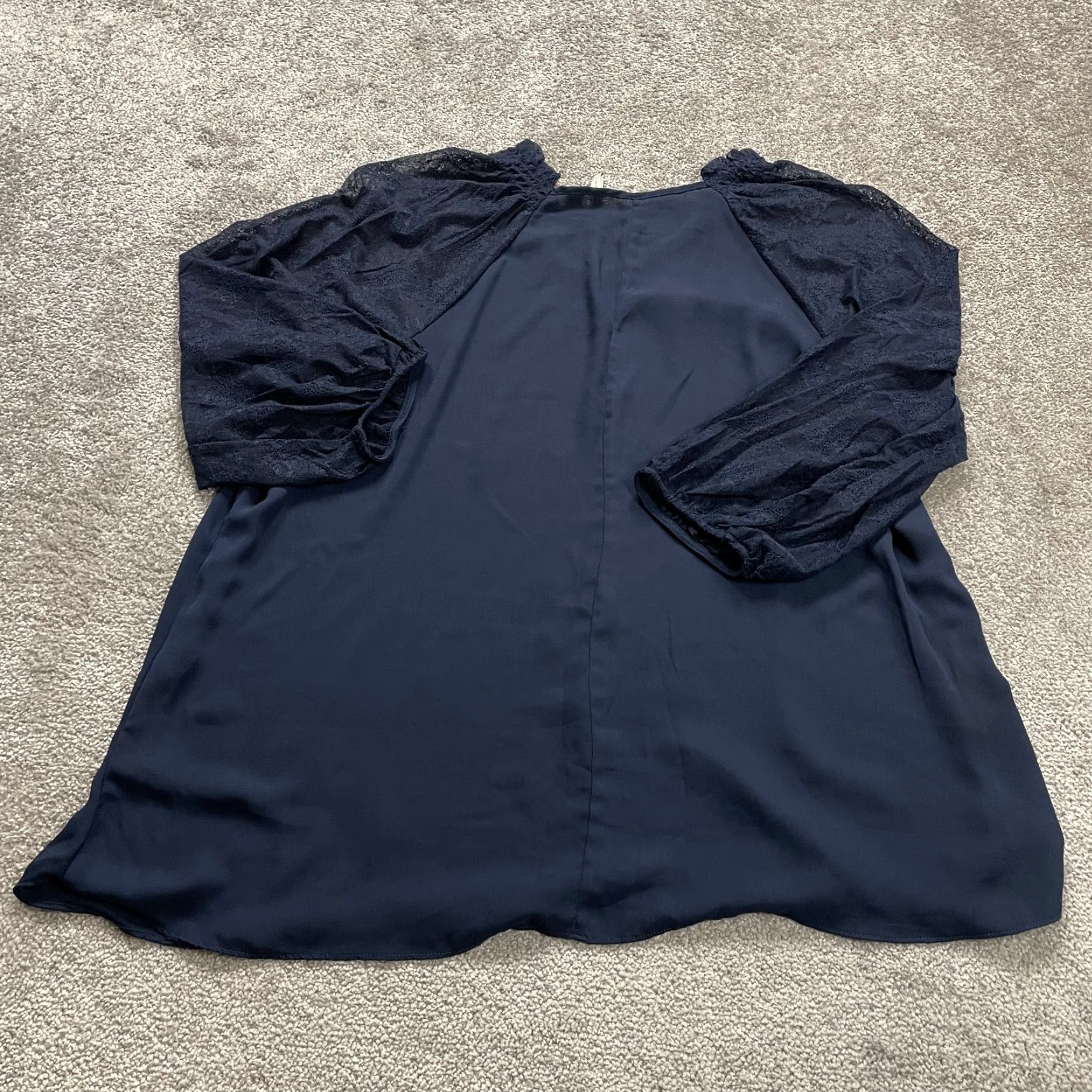 Vintage Cato Blouse Womens 18W Navy Blue Long Sleeve Lace Neck Tie Raglan Casual Size XXL / US 16-18 / IT 52-54 - 2 Thumbnail