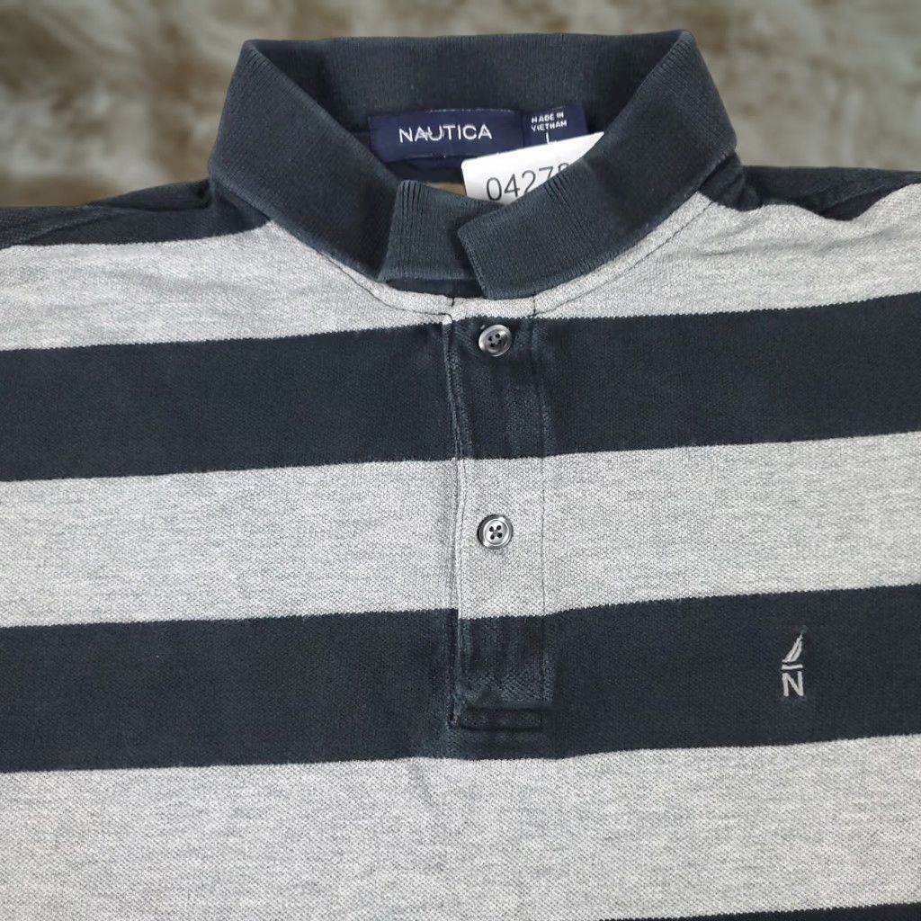 Nautica Nautica Polo Shirt Mens Large Gray Striped Casual Short Sleeve Polo Shirt L Gray Nautica Mens Size US L / EU 52-54 / 3 - 1 Thumbnail