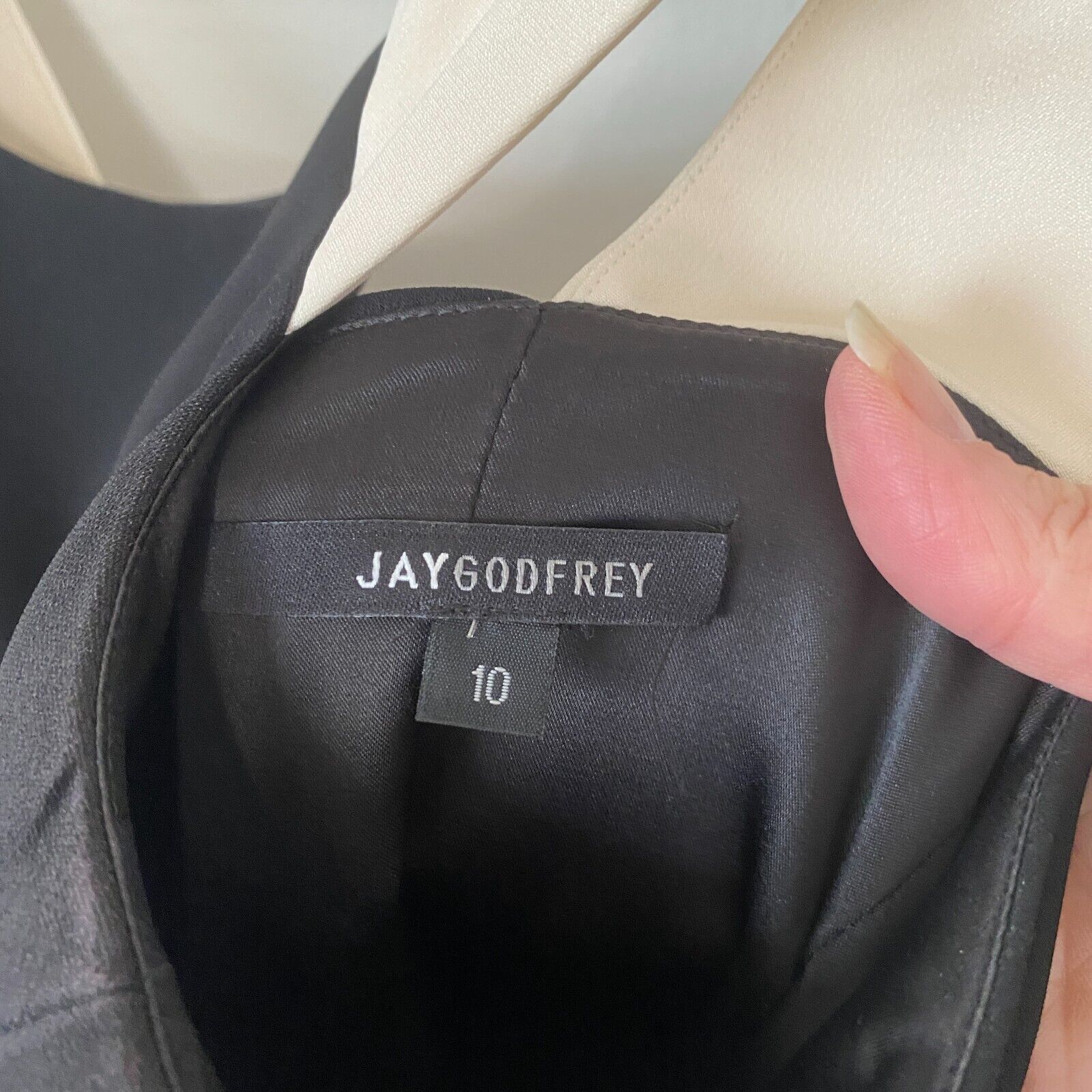 Other Jay Godfrey Black Cream Strap Sheath Bodycon Blue Zip 10 Size L / US 10 / IT 46 - 8 Thumbnail