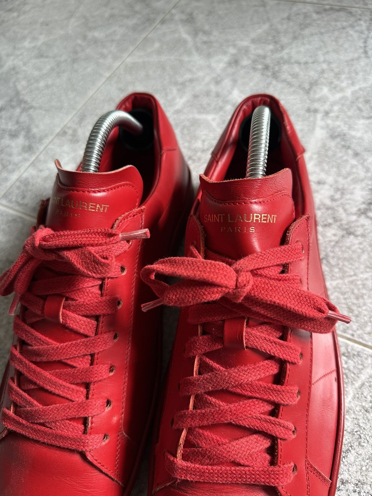 Saint Laurent Paris Saint Laurent SL01 Red Leather Low Sneakers Size US 9 / EU 42 - 5 Thumbnail