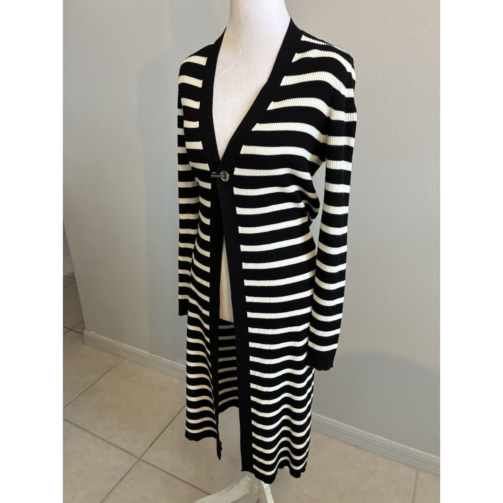 Nine West Striped Long Duster Cardigan Quiet Luxury Minimalist S Size S / US 4 / IT 40 - 4 Thumbnail