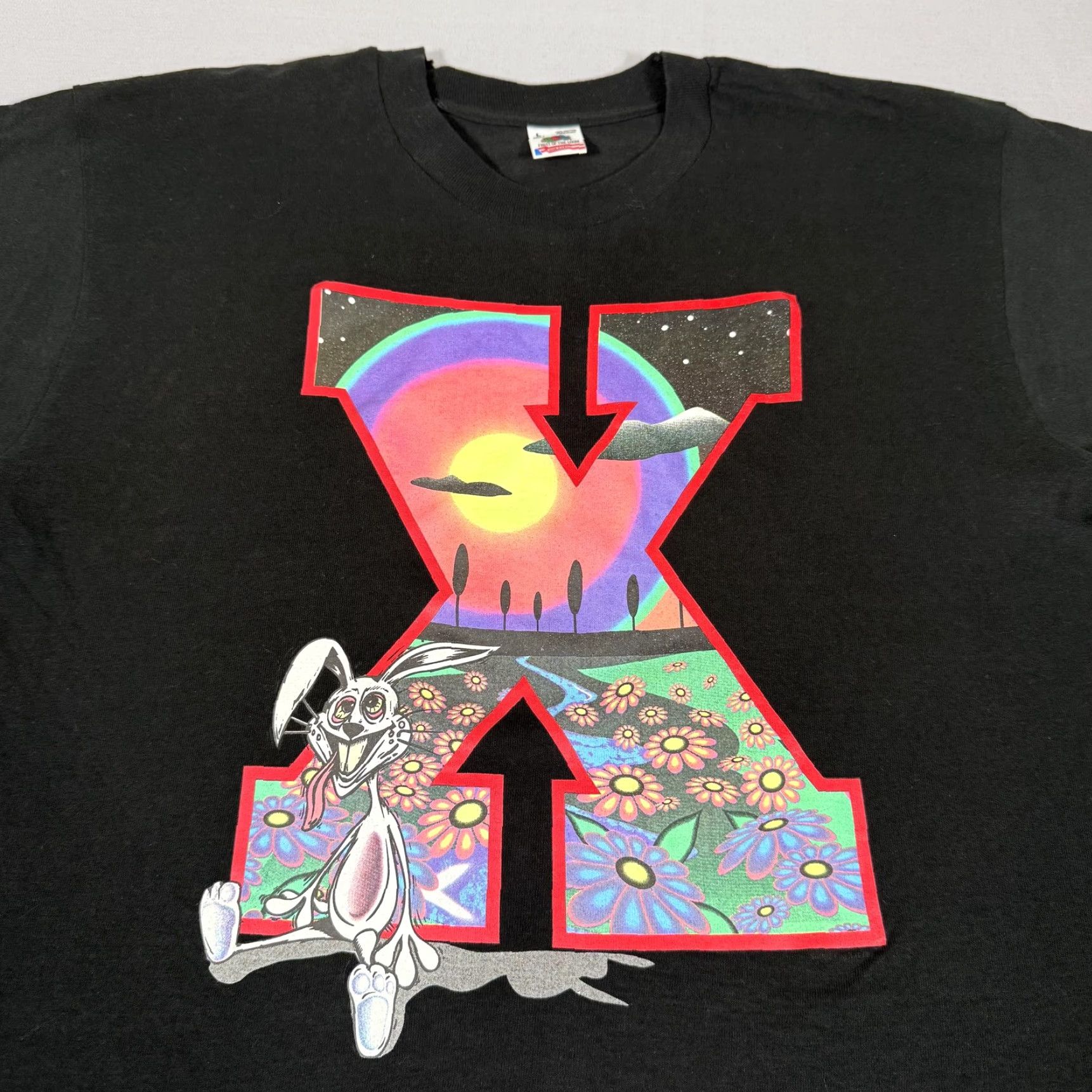 Fruit Of The Loom VINTAGE Dog Eat Dog Shirt Mens Large Black X Rabbit Psychedelic Band Tee 90s Size US L / EU 52-54 / 3 - 2 Thumbnail