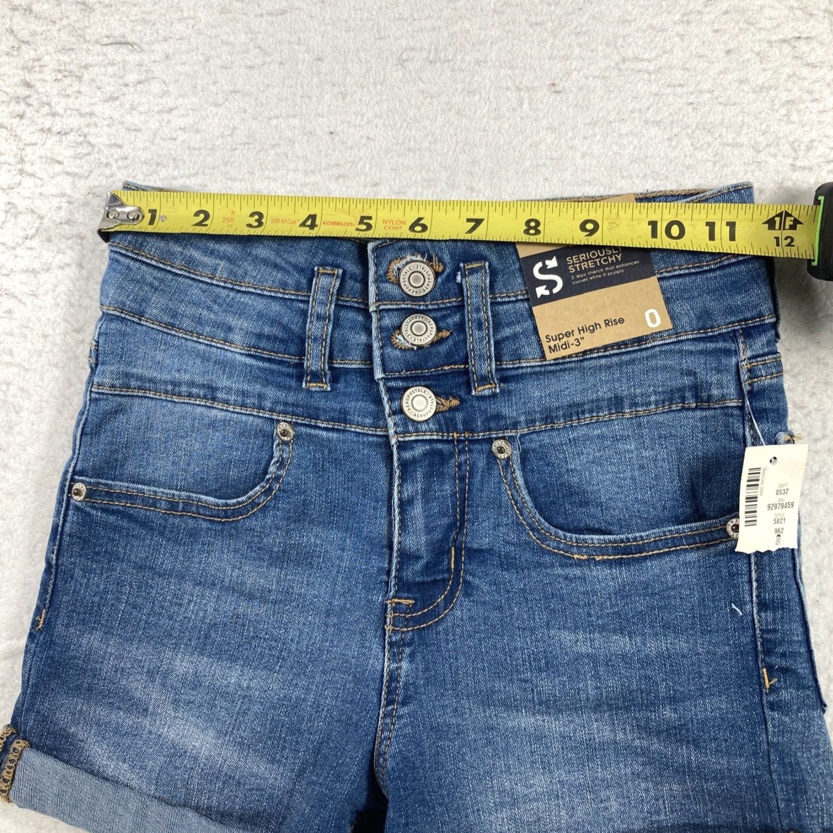 Vintage Aéropostale Denim Shorts Juniors 0 Blue High Rise Stretch Size 42" / US 20 - 3 Thumbnail
