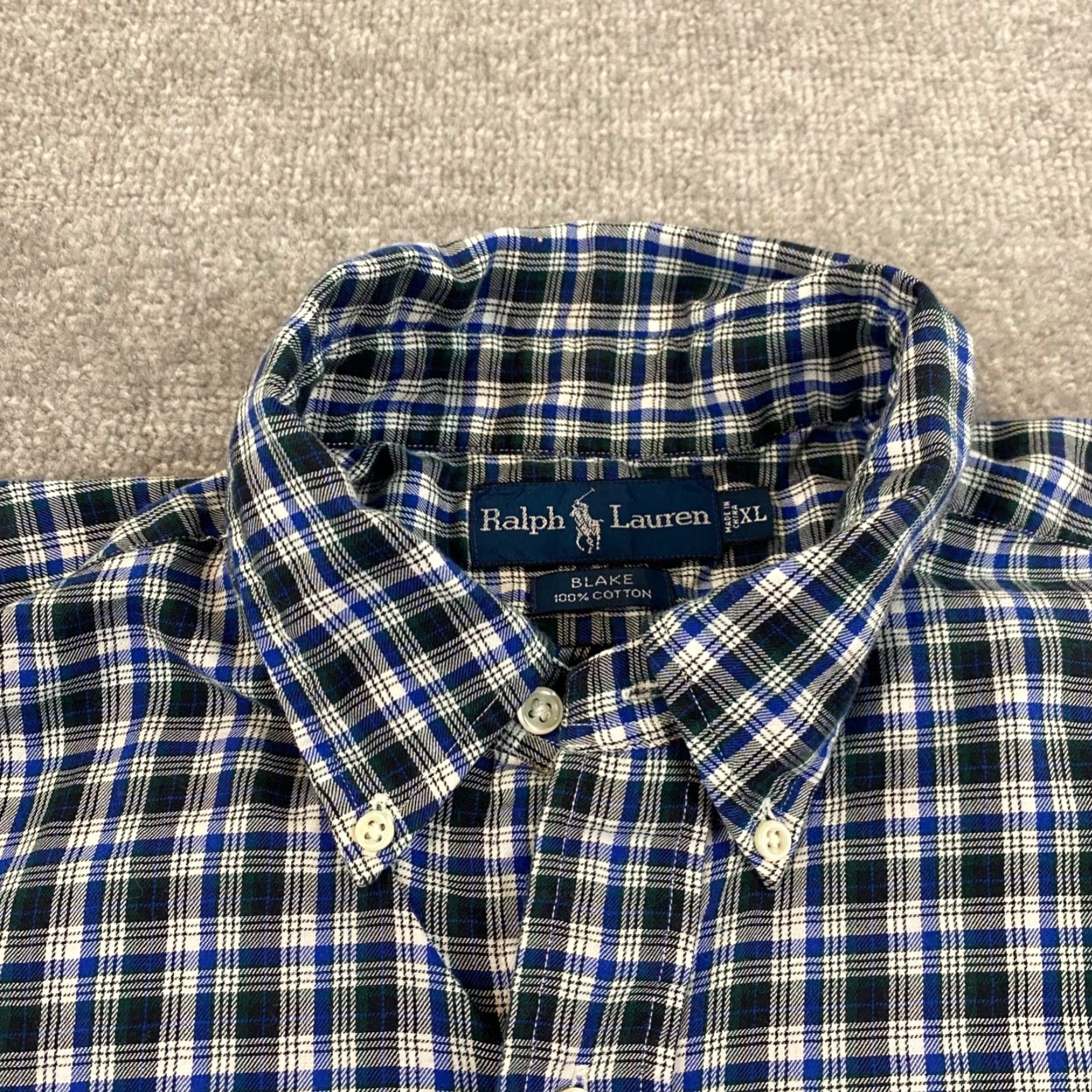 Ralph Lauren VINTAGE Ralph Lauren Mens Shirt XL Long Sleeve Plaid Button-Down Blue Green White Casual Dress Size 46R - 2 Thumbnail