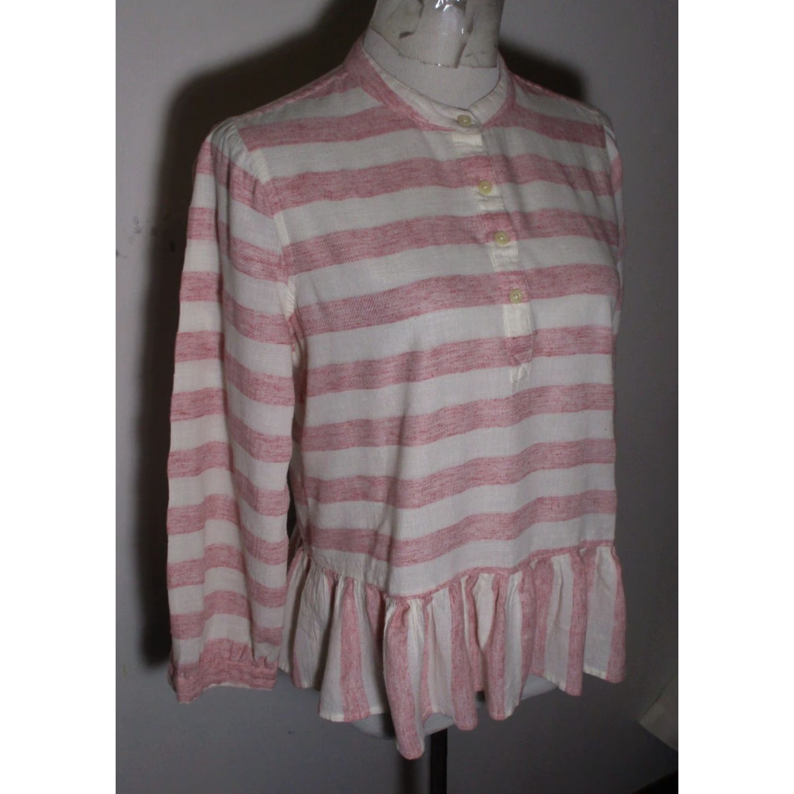 Lucky Brand LUCKY BRAND Pink Beige Pleated Hem Top M Shirt Womens Long Sleeve Button-Up V-Neck Knit Cotton Casual All Seasons Size M / US 6-8 / IT 42-44 - 3 Thumbnail
