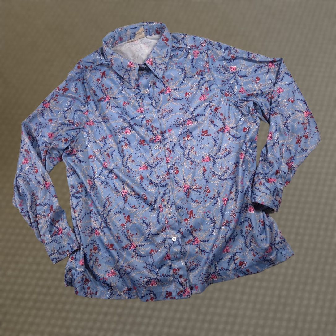 Vintage Vintage Montgomery Ward Floral Shirt Womens XL Blue Button-Down Blouse 90s Size XL / US 12-14 / IT 48-50 - 1 Thumbnail