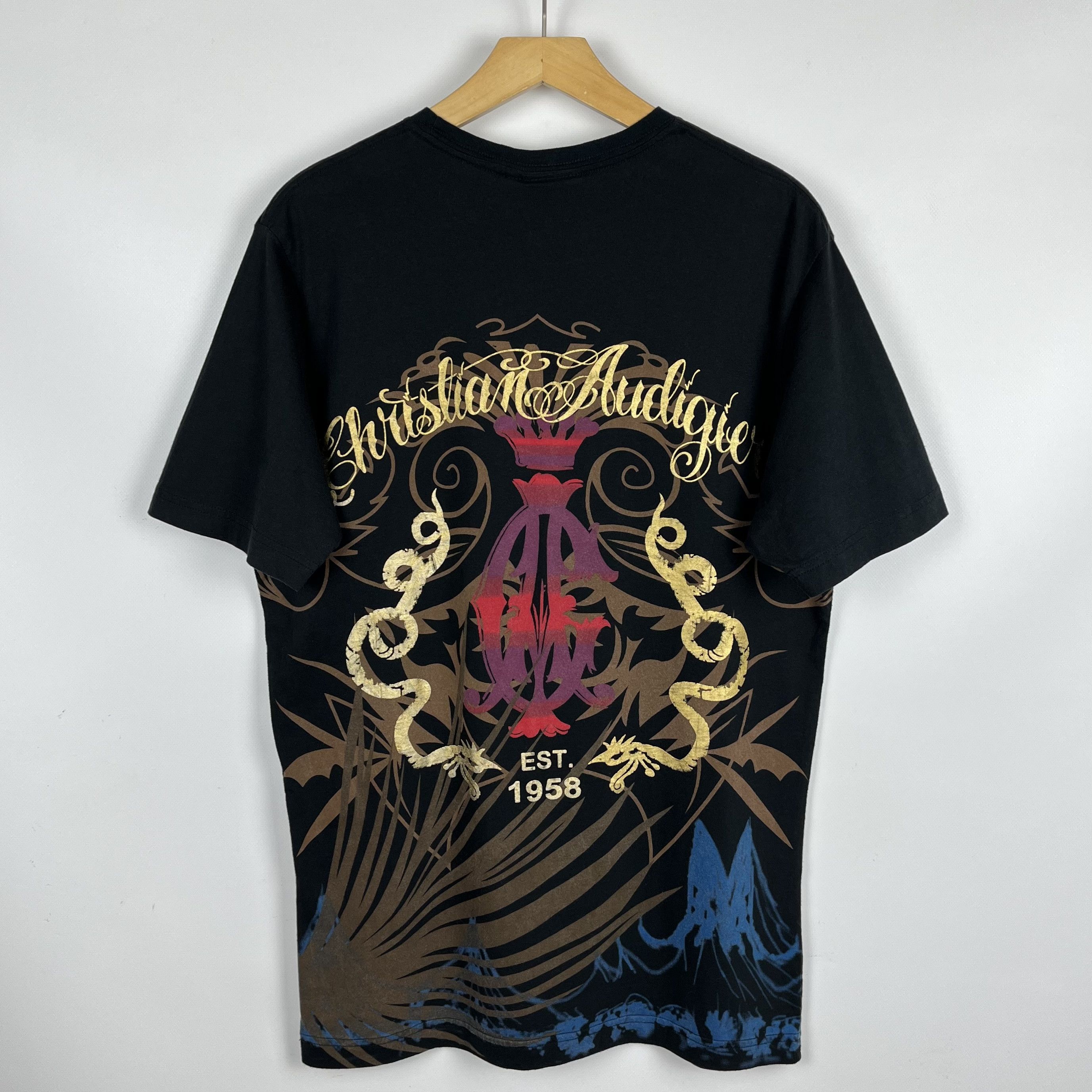 Christian Audigier Vintage Christian Audigier All Over Print Y2K T Shirt 00’s Size US L / EU 52-54 / 3 - 13 Thumbnail
