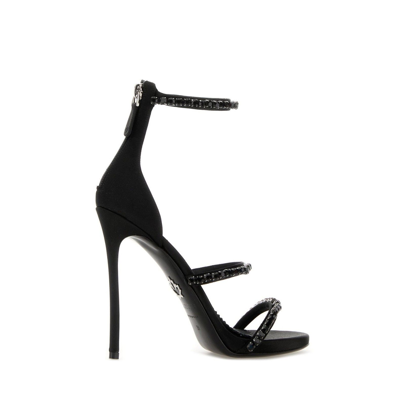 Dsquared2 DSQUARED Black Satin 110mm Heel Sandals New & Authentic (Wom Size US 9 / IT 39 - 3 Thumbnail
