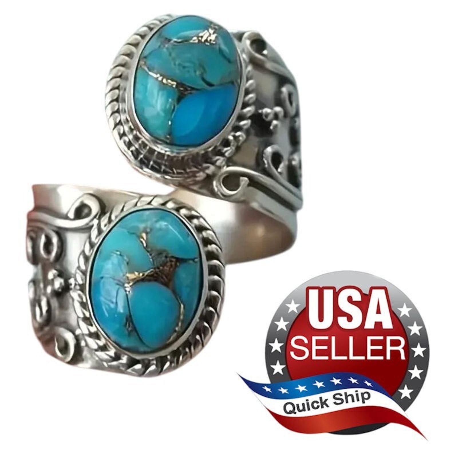 Other Faux Turquoise Adjustable Silver Plated Wrap Ring Size ONE SIZE - 1 Thumbnail