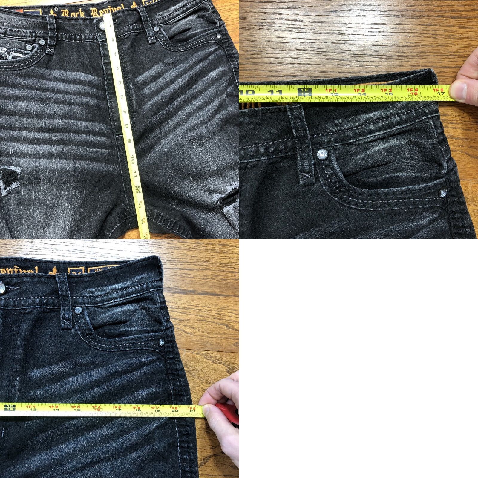 Vintage VINTAGE Rock Revival Jeans Black Womens 34 Slim Ankle 5-Pocket Denim Distressed Embroidered Rhinestone Sequin Studded Rock Biker Metal Size 24" / US 00 / IT 34 - 10 Thumbnail