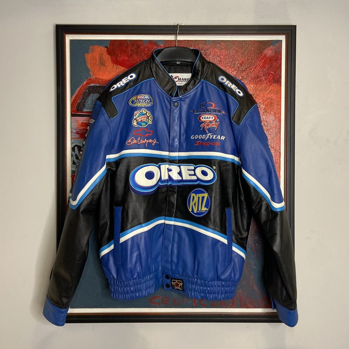 image of Chase Authentics x Jeff Hamilton Nascar Dale Jr. Oreo Leather Jacket in Black, Men's (Size XL)