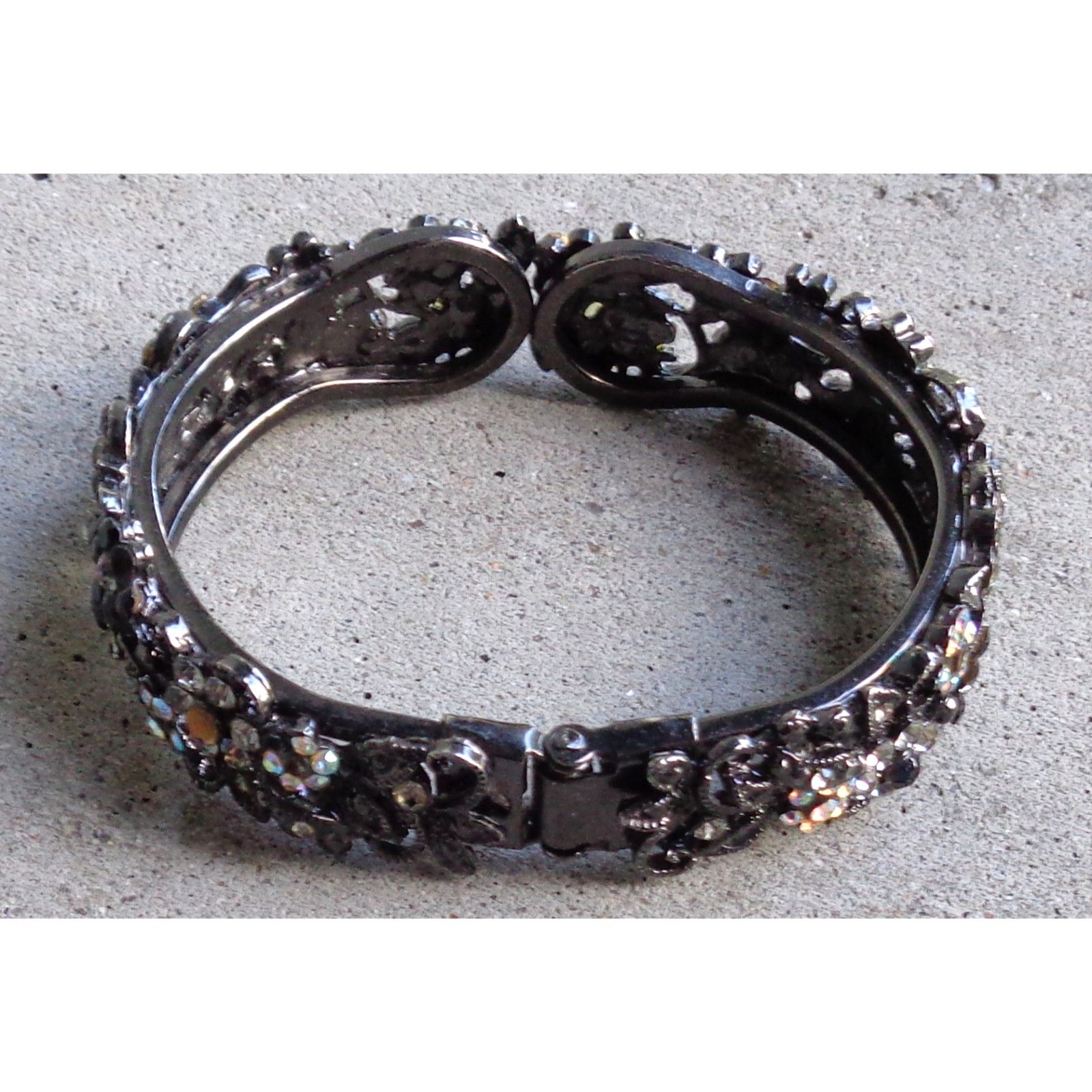 Other Black Filigree AB Crystal Rhinestone Clamper Bracelet Glam Size ONE SIZE - 3 Thumbnail