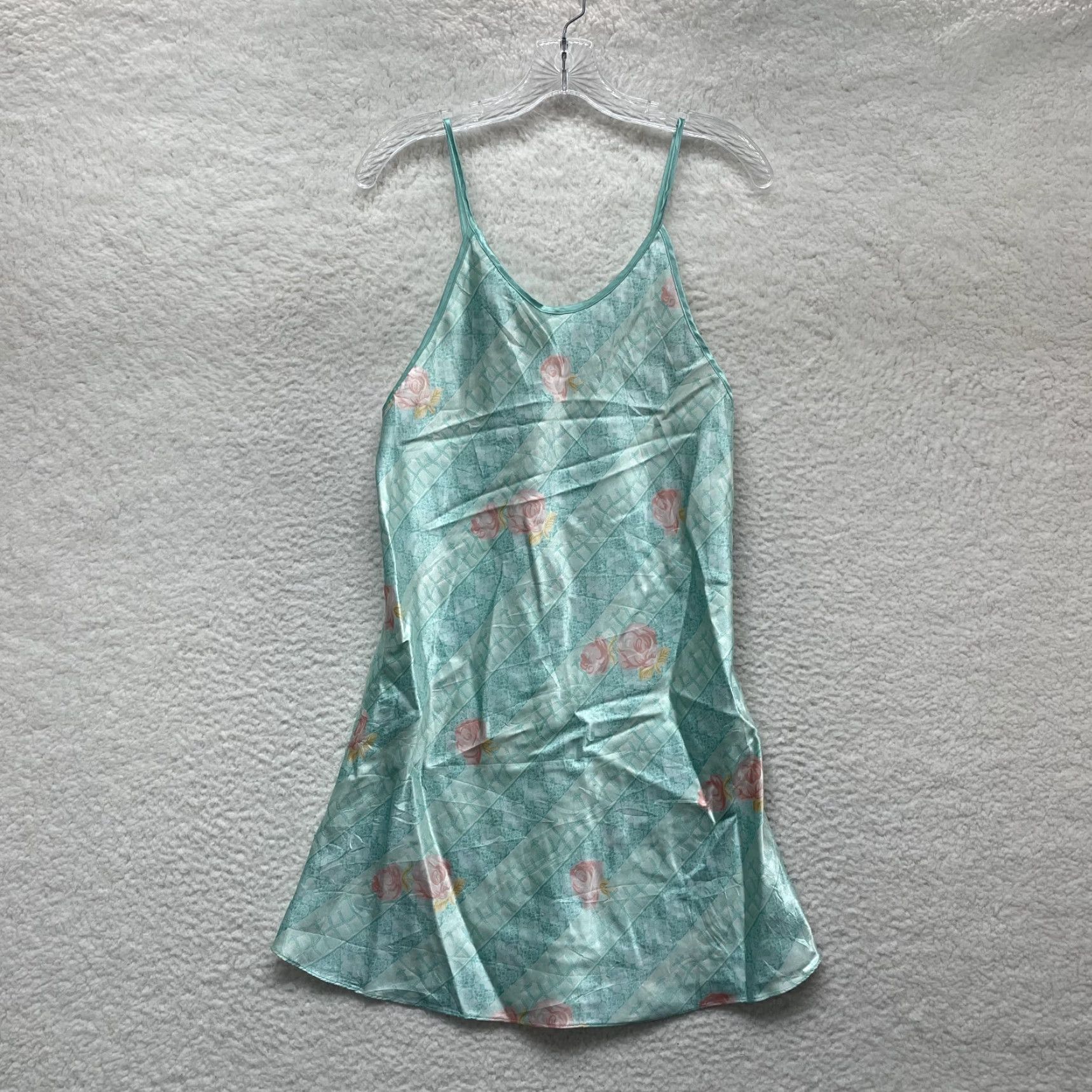 Vintage VINTAGE Slip Dress Blue Mint Floral Rose Satin Chemise Negligee Lingerie Womens M Size M / US 6-8 / IT 42-44 - 2 Thumbnail