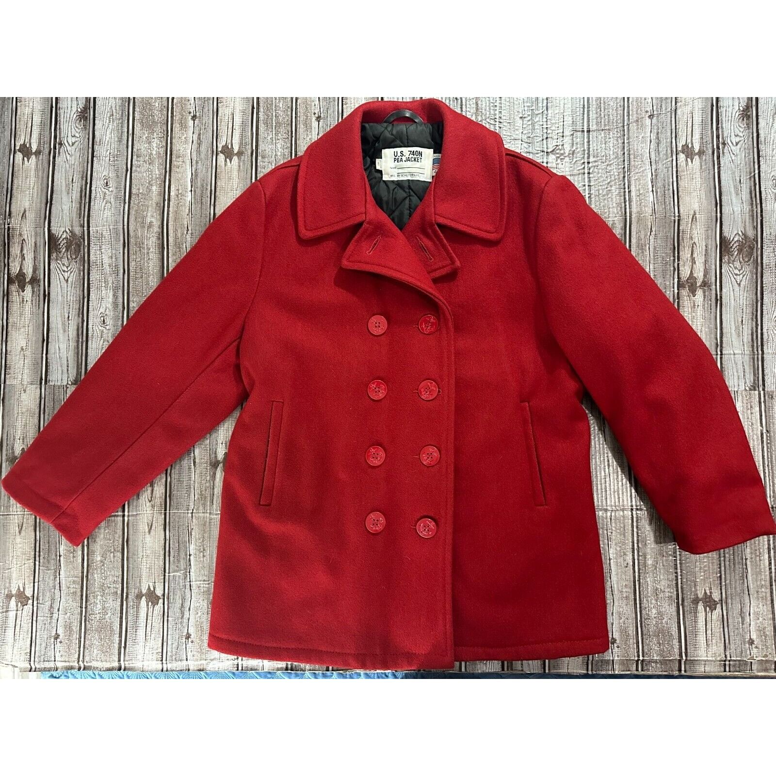 Schott Schott Wool U.S 740N Pea Coat Jacket sz 42 color RED Made i 