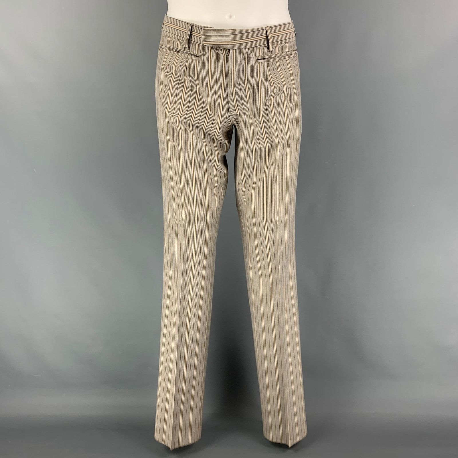 Dolce & Gabbana Size 36 Khaki Navy Stripe Polyester Blend Notch Lapel Suit Size 36R - 5 Thumbnail