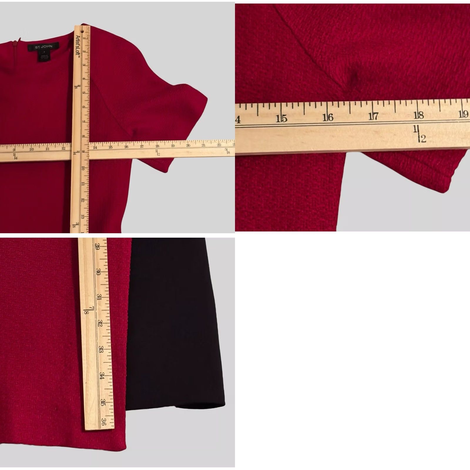 St. John St. John Dress Womens 4 Red Short Sleeve Sheath Gold Button Side Slit Size 27" / US 4 / IT 40 - 8 Thumbnail