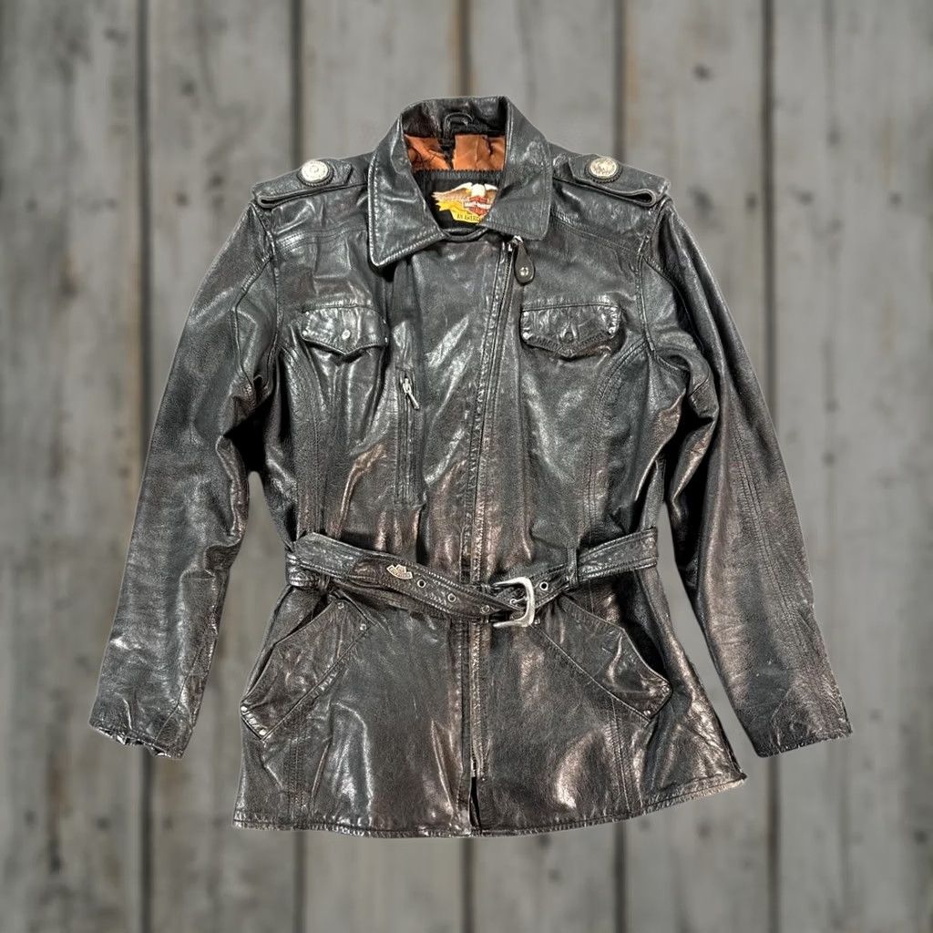 Harley Davidson VINTAGE Harley Davidson Jacket Womens Medium Black Leather Moto Biker 90s Size M / US 6-8 / IT 42-44 - 1 Thumbnail
