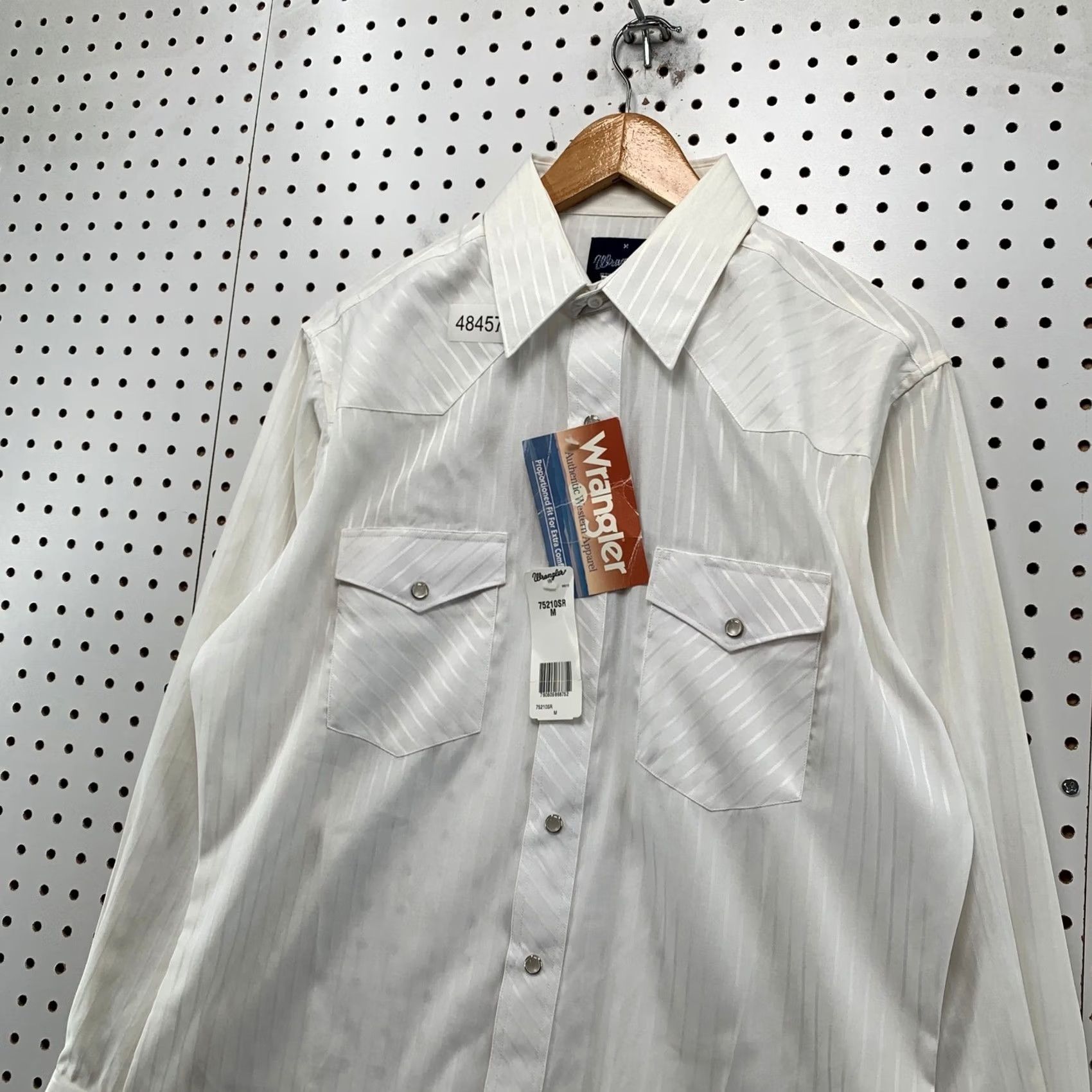 Wrangler VINTAGE Wrangler Shirt Mens Medium White 90s Pearl Snap Tonal Stripe Western Cowboy Size US M / EU 48-50 / 2 - 4 Thumbnail