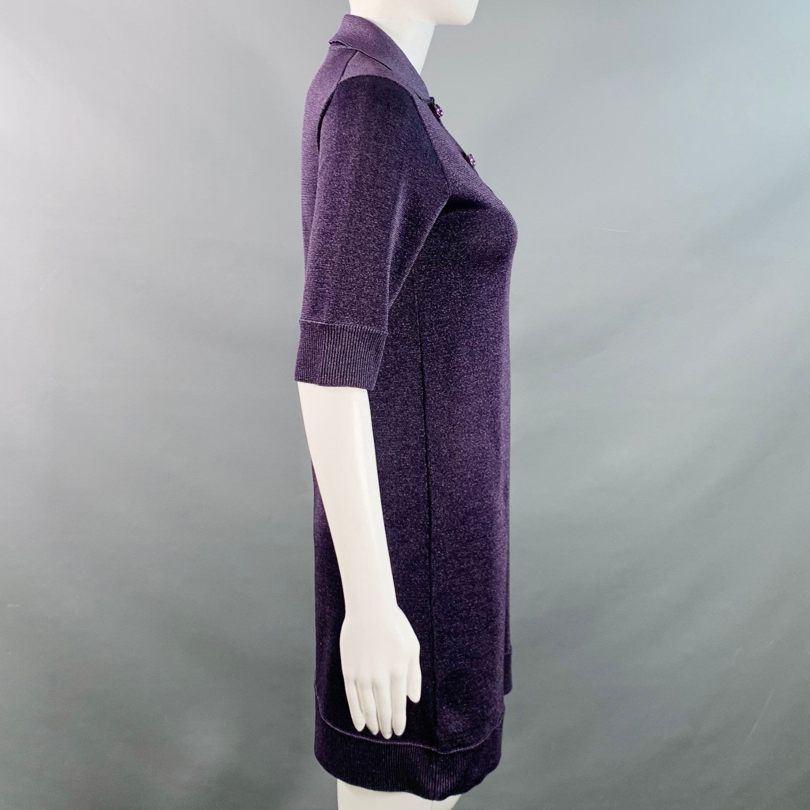 Louis Vuitton XS Metallic Purple Polyester Merino Wool Mini Polo Dress Size XS / US 0-2 / IT 36-38 - 3 Thumbnail