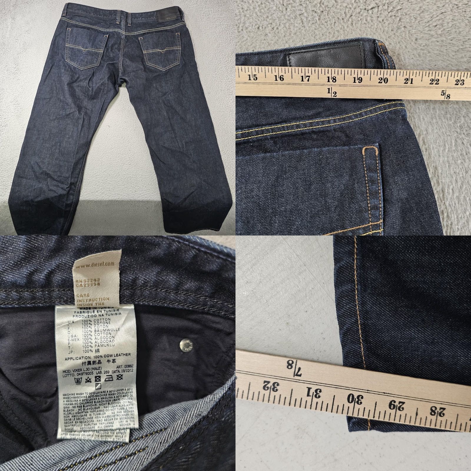 Diesel VIKER Diesel Jeans Mens 40x30 Jeans Denim Button Fly Dark Indigo Wash Straight 5-Pocket Mens Size US 40 / EU 56 - 8 Thumbnail