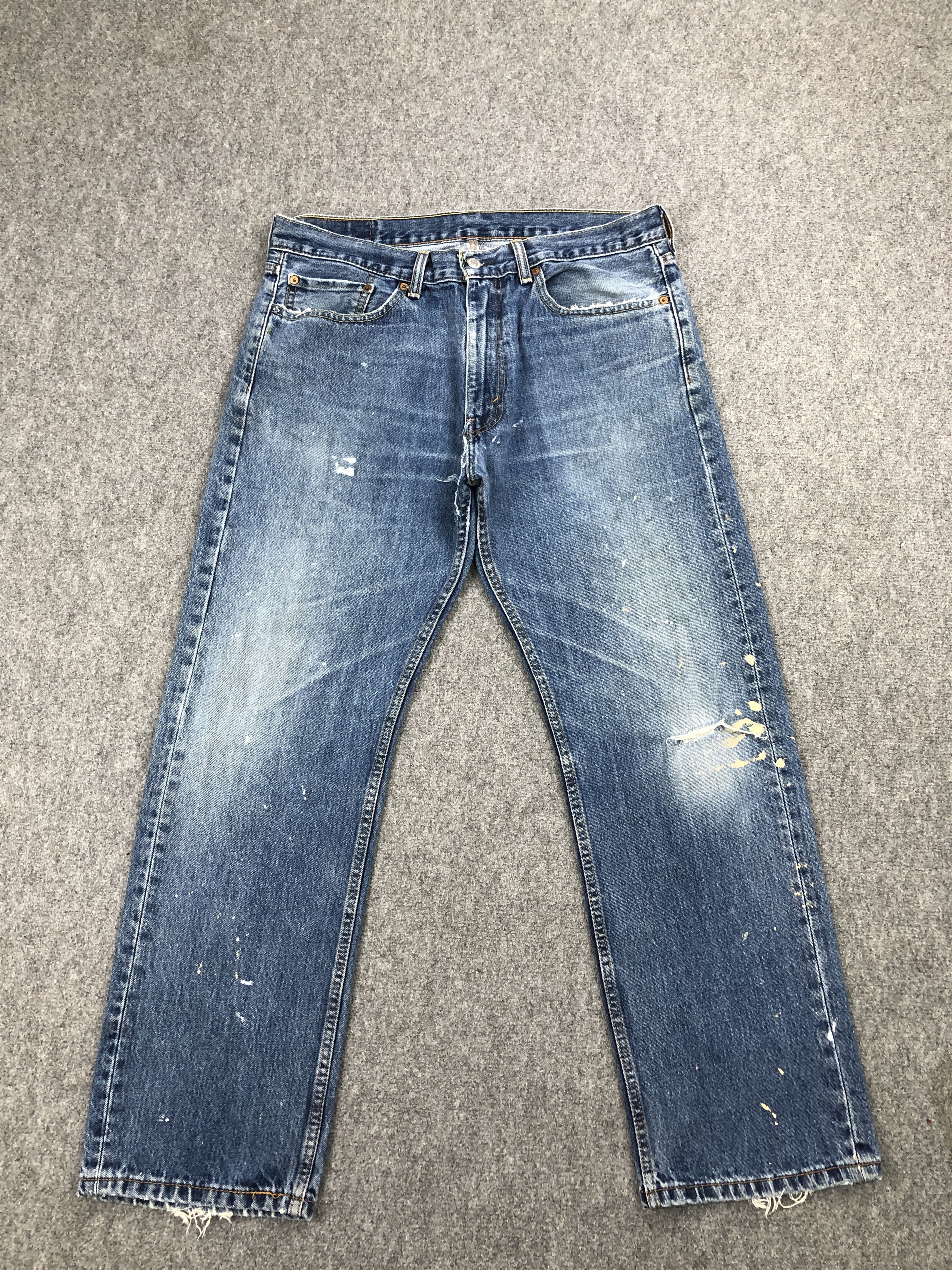 image of Faded Levis 505 Painter Blue Jeans in Blue Denim, Men's (Size 35)