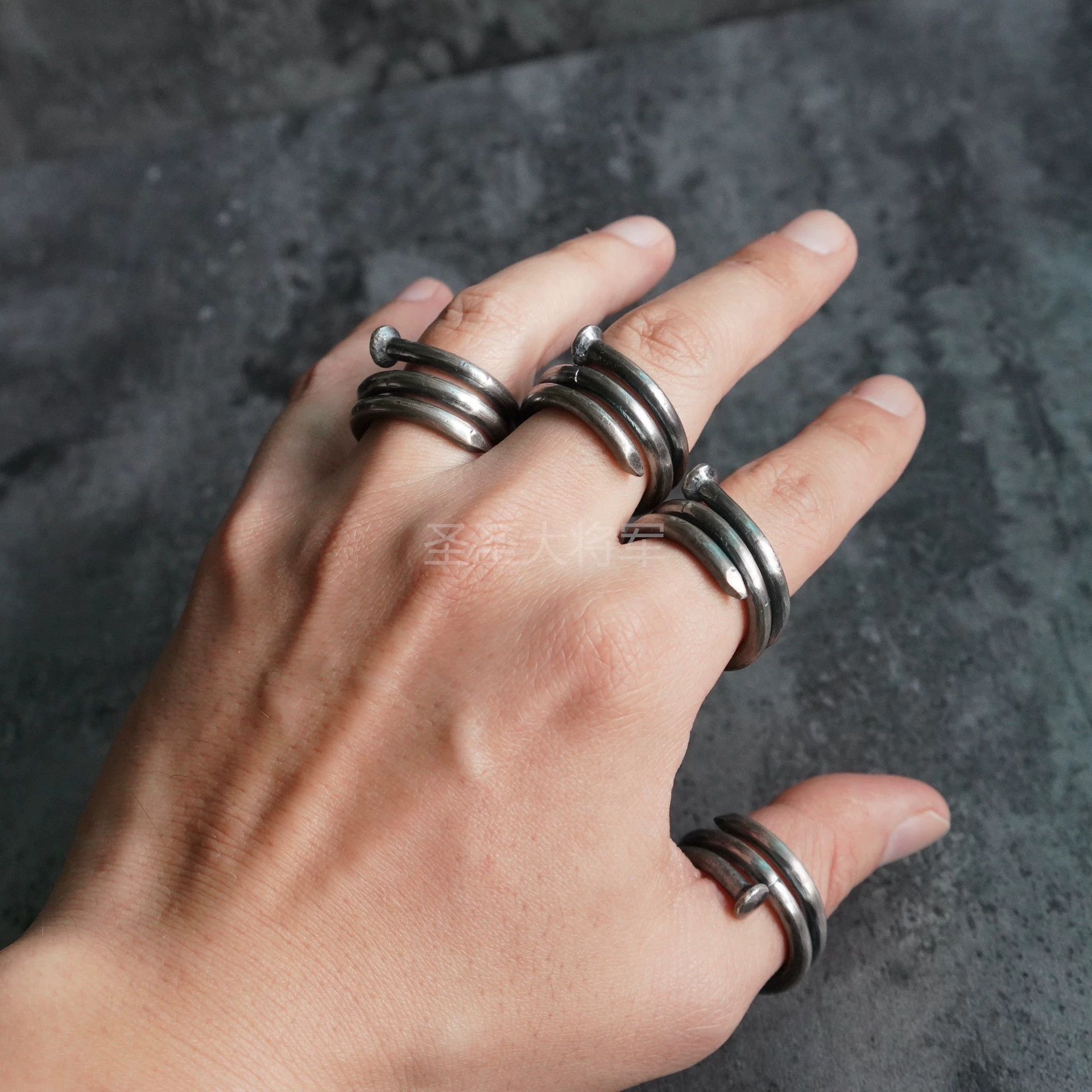 Carol Christian Poell CCP Distressed Spiral Silver Stud Ring 46+48+50+52 Size ONE SIZE - 6 Thumbnail