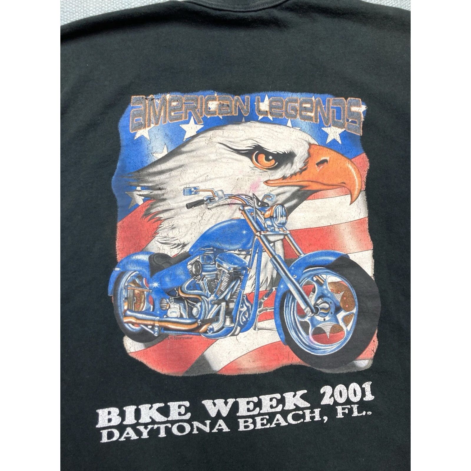Harley Davidson VINTAGE Harley-Davidson T-Shirt Motorcycle Eagle Flag Large Bike Week 2001 Mens Black N/A Size US L / EU 52-54 / 3 - 2 Thumbnail