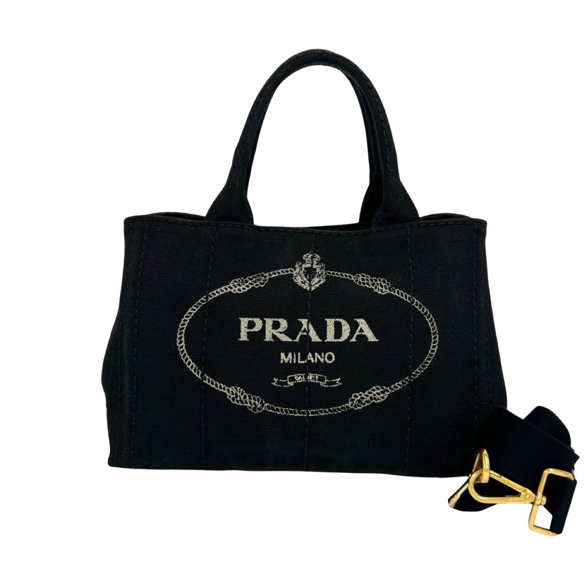 Prada PRADA Canapa Triangle Logo Hardware Canvas 2-way Shoulder Bag Handbag Mini Tote Black 86657 Size ONE SIZE - 1 Thumbnail