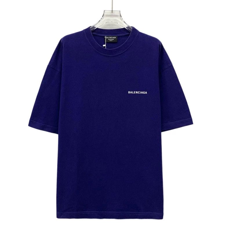 Balenciaga Balenciaga Navy logo monogrammed cotton crewneck short-sle Size US L / EU 52-54 / 3 - 1 Thumbnail