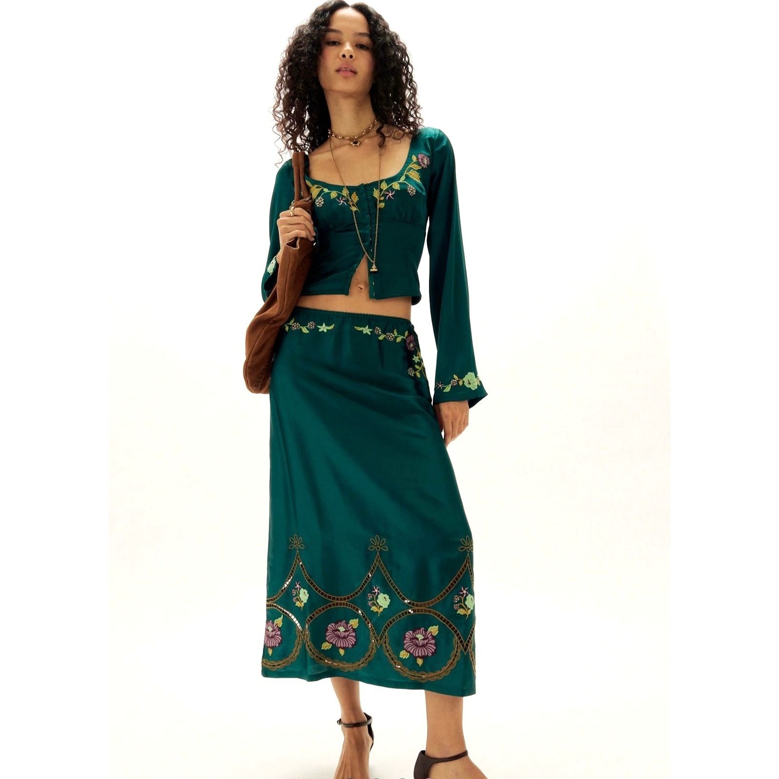 Free People Free People Autumn Bloom Midi Skirt Set Forest Combo M Size M / US 6-8 / IT 42-44 - 5 Thumbnail