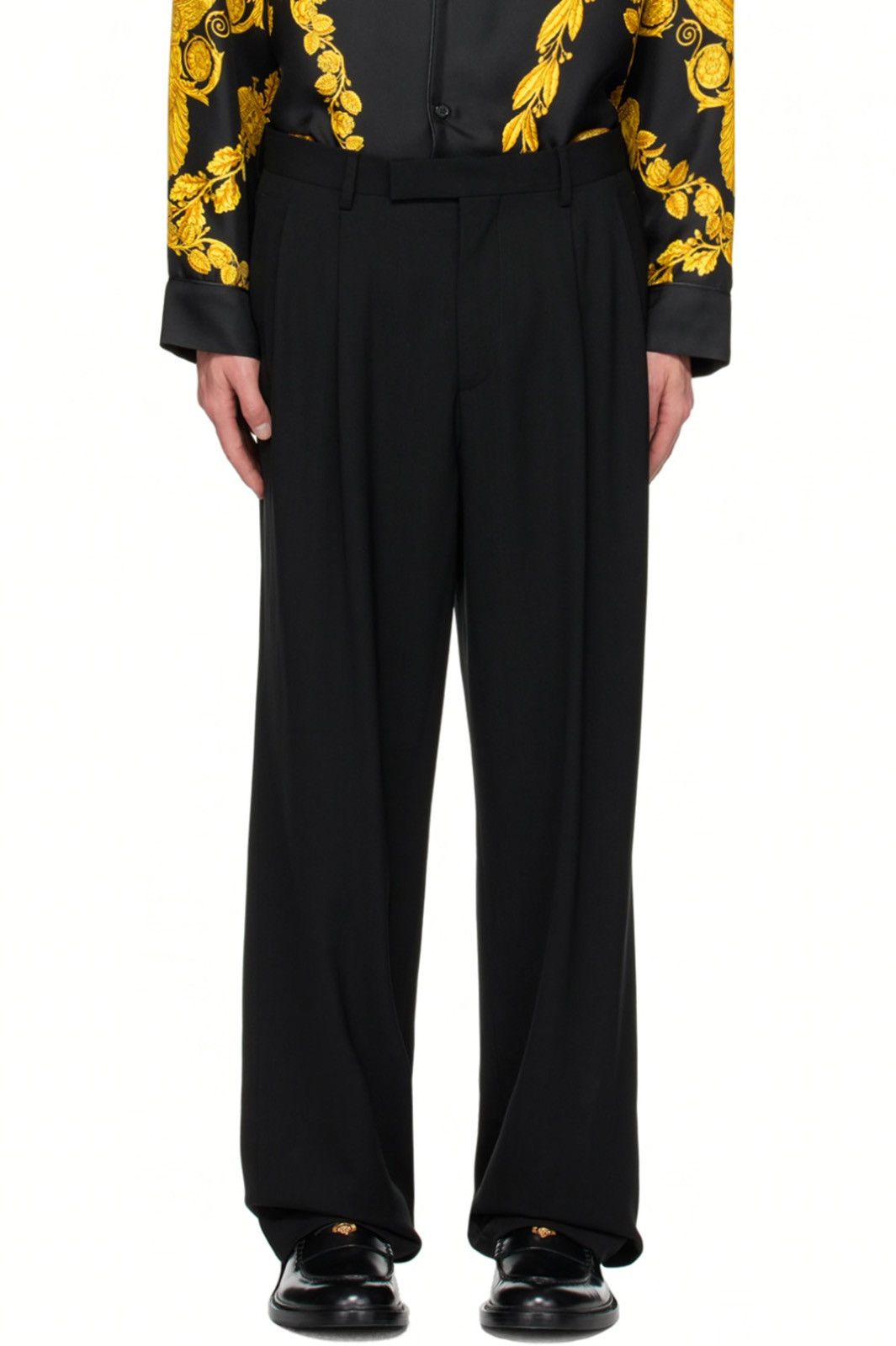 image of 100% Wool Versace Black Formal Trousers Size 54 Pants, Men's